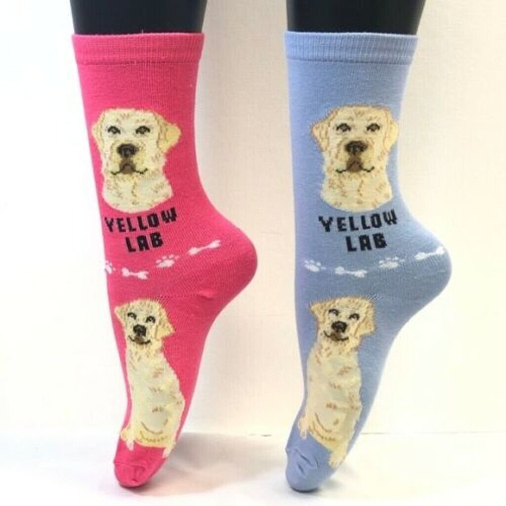 Yellow Lab Dog Socks Novelty Dress Casual SOX Puppy Pet Foozys 2 Pair 9-11 2 PK